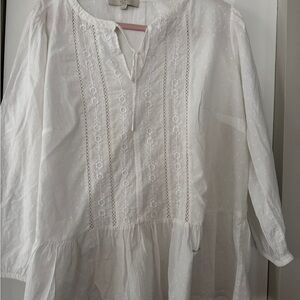 Loft- White Embroidered Peasant Blouse
